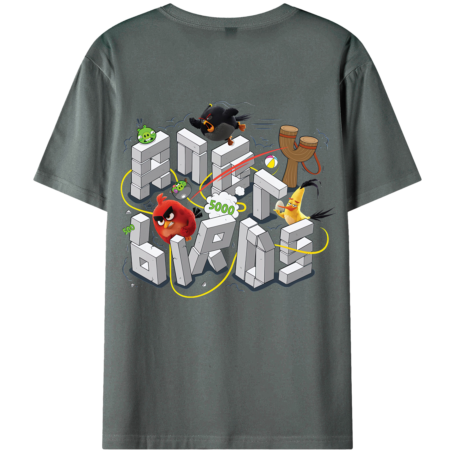 （画像用） Angry Birds アングリーバード 綿100％ メンズ半袖Tシャツ（バックプリント） 通気性